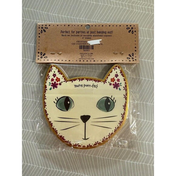 You’re Purr-fect Cat Coasters Francesca's Set of 10 New In Package 4” Round - Picture 2 of 2